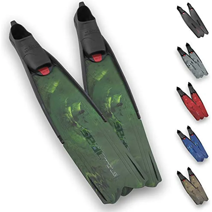 Seac Motus Langen Flossen Fußteil, Ideal für Tauchen und Apnöetauchen, Camo Grün, 36/38