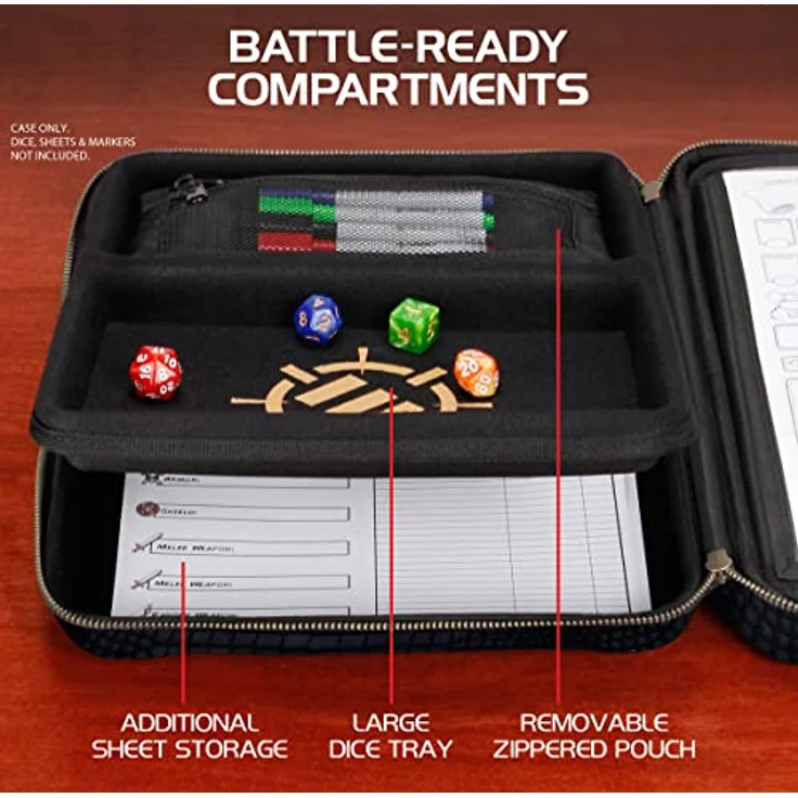 ENHANCE RPG-Organizer-Etui, Sammleredition (Drachen Schwarz) - mit integriertem Charakterbogenhalter, Würfelrollbereich, Stifttasche und Miniatur-Schaumstoffablage – Bild 3