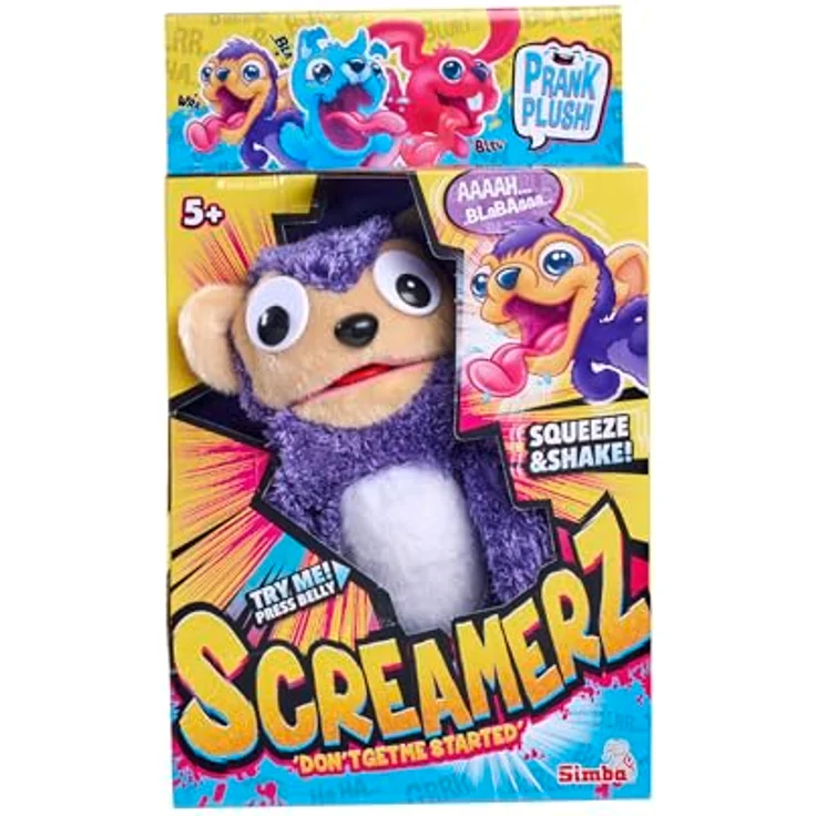 Simba 105953333 ScreamerZ Affe „Monkey Madness“ mit Sound - witziges Kuscheltier mit Schrei-Geräuschen - Plüschfigur für Kinder ab 5 Jahre, ca. 30 cm, lila – Bild 1