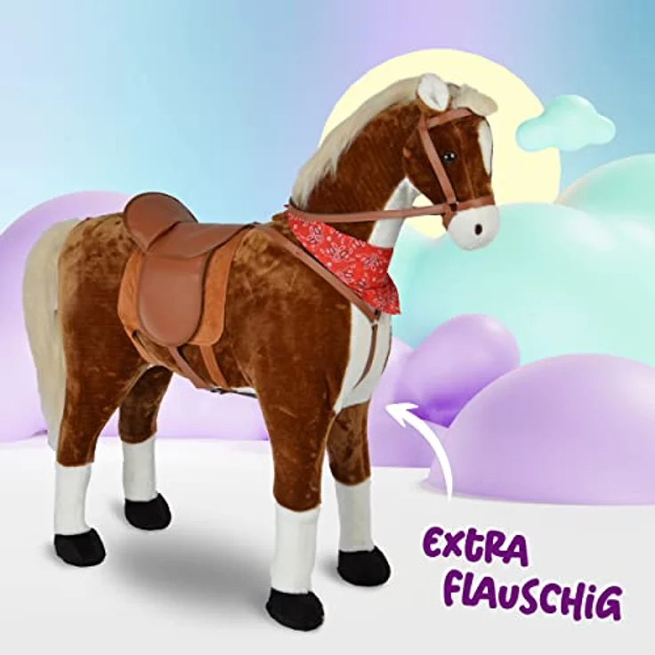 Pink Papaya Plüschpferd XXL 105cm - Max, riesiges Pferd zum Reiten, EIN tolles Stehpferd XXL, bis 100kg, Spiel-Pferd Reitpferd zum Draufsitzen inkl. Kleiner Bürste - EIN Kindertraum für Mädchen! - Preisvergleich – Bild 4
