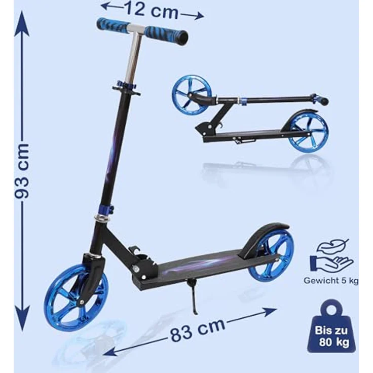 Europebazar Habib Cityroller mit glänzenden XXL-Rädern, klappbar & bis 100kg, höhenverstellbar, blau – Bild 5