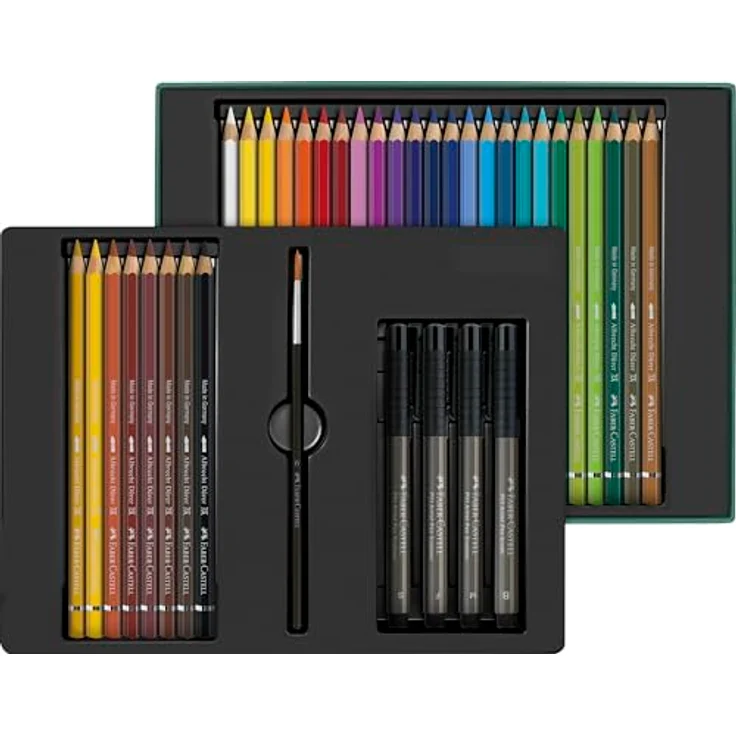Faber-Castell Geschenkset Albrecht Dürer & Pitt Artist Pen, 37-teilig, inkl. 32 Aquarellstiften, 4 Tuschestiften und Aquarellpinsel, Künstlerbedarf für Einsteiger und Profis – Bild 2