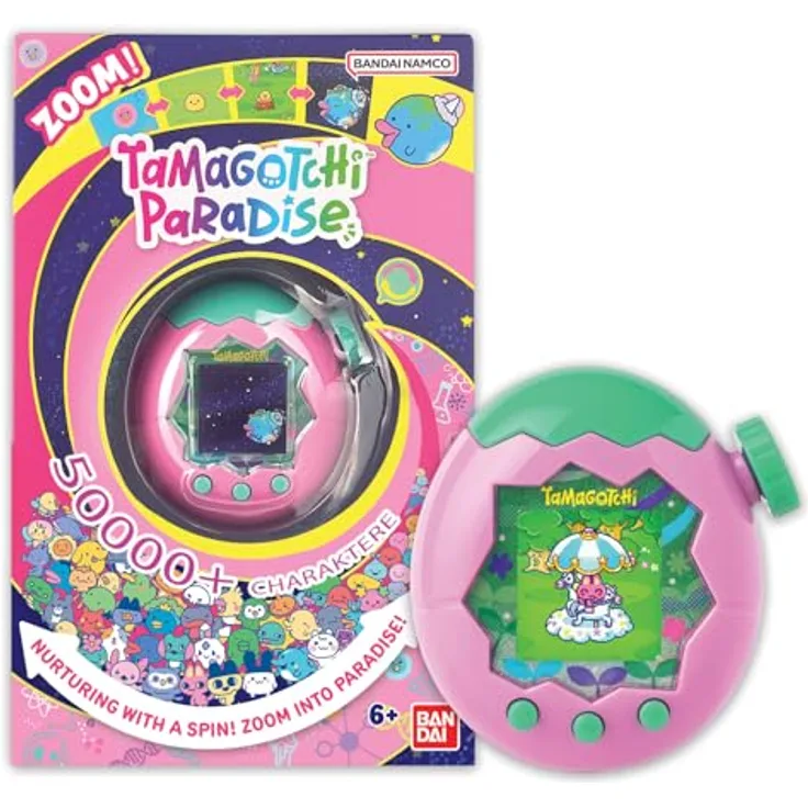 Bandai Tamagotchi Paradise Land Pink, interaktives Lernspielzeug mit Zoom-Regler, Minispielen und Freundeverbindung