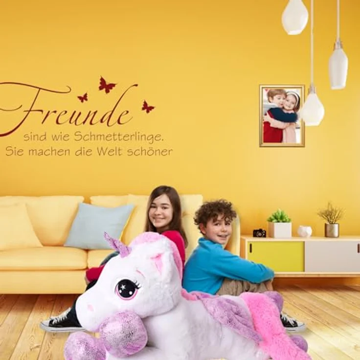 TE-Trend XXL Einhorn Kuscheltier 130cm weiß - Regenbogen Schweif und Glitzerhorn – Bild 2