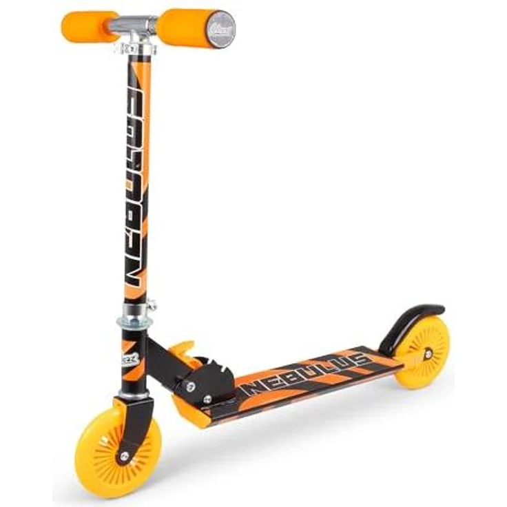 One for Fun Scooter Tretroller neon orange für Kinder, verstellbarer Lenker und klassische Chromakzente