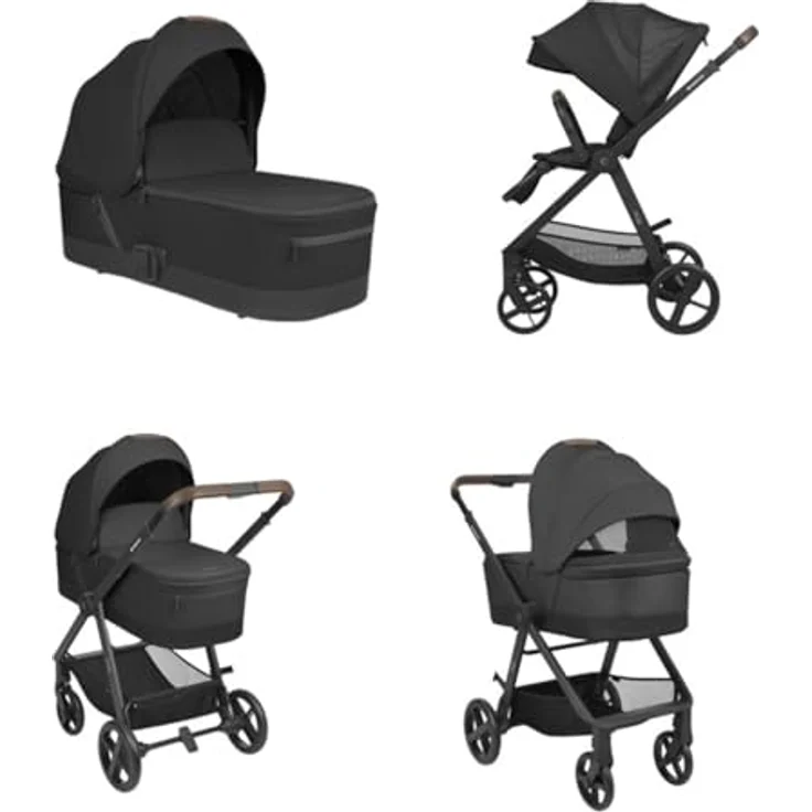 Kikkaboo Kombikinderwagen Mia 3 in 1, 3-in-1 Kinderwagenset mit Babywanne, Babyschale, Wickeltasche, bis 22 kg, Aluminiumrahmen, verstellbare Rückenlehne, abnehmbares Sonnendach, grau – Bild 5