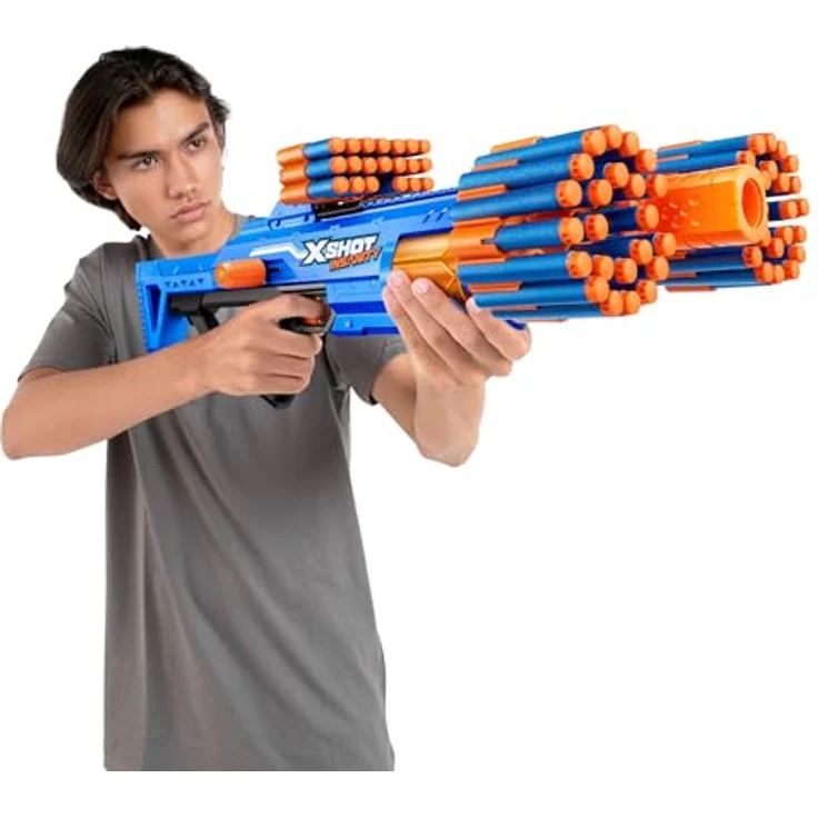 X-Shot Insanity Berzerko Blaster, Single-Action Dartblaster mit 8er Rotationstrommel, 48 Darts und 27m Reichweite, modulares System mit 3 Darthaltern für Outdoor Action & Teamsport – Bild 5