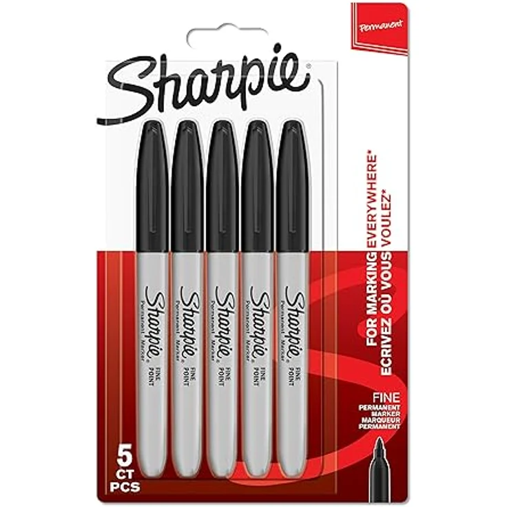 Sharpie Permanent Marker, feine Spitze, schwarze Tinte, 5 Stück, wasserfest und schnell trocknend – Bild 1