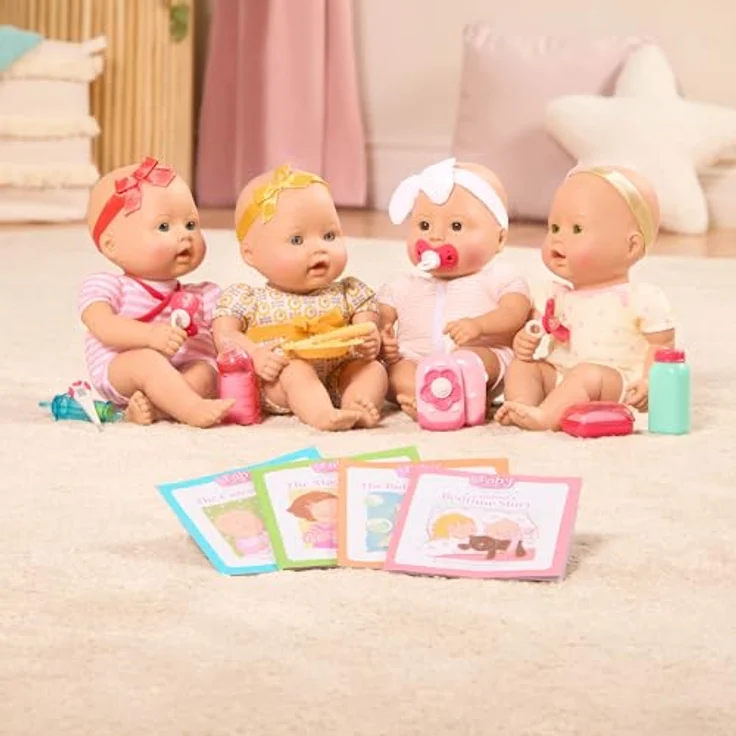 Baby Sweetheart Baby Puppe mit Kleidung, Fläschchen und Zubehör zum Füttern – Weiche Puppe und Bilderbuch auf Englisch – Spielzeug ab 2 Jahre – Bild 8