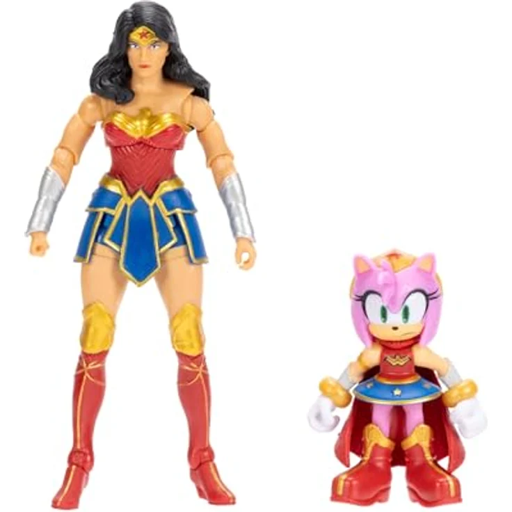 Sonic The Hedgehog DC x Sonic Amy & Wonder Woman Actionfiguren-Multipack, 6,35 cm Amy als Wonder Woman und 12,7 cm Klassische Wonder Woman Figur, beweglich mit 5 und 23 Gelenkpunkten, Sammlerstück – Bild 3