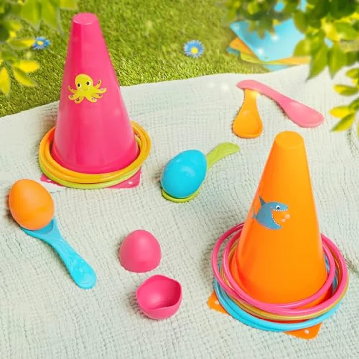 B. Toys Wurfspiel Kinder, Ringwurfspiel mit Kegeln und Eierlauf Spiel – Garten, Kindergeburtstag, Kindergarten und mehr – Indoor und Outdoor Spielzeug für Kinder ab 3 Jahren – Bild 11