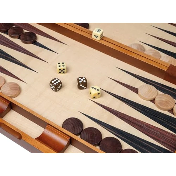 Philos Backgammon Symi groß, Brettspiel mit Magnetverschluss und Holzintarsien, Ebenholz- und Sandelholzoptik – Bild 4