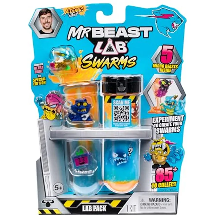 MRBEAST LAB MrBeast Lab Swarms Atomic-Serie Labor-Packung 2/5 Mini-Monster-Sammelfiguren (2,5 cm) mit 85+ Stück zum Sammeln, blau