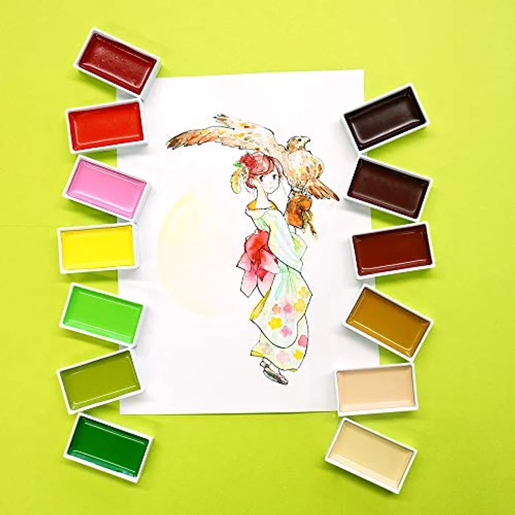 Kuretake Gansai Tambi Aquarellfarben, 48 Farben Set mit großformatigen Pans und Palette, wasserbasierte Pigmente in eleganter Eco-Verpackung – Bild 5