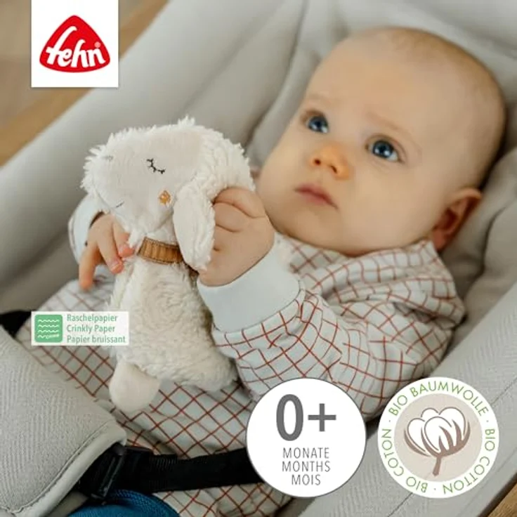 Fehn Knister-Schaf Natur mit Bio-Baumwolle (KBA) - Activity-Rascheltier für Babys und Kleinkinder ab 0+ Monaten – Bild 3