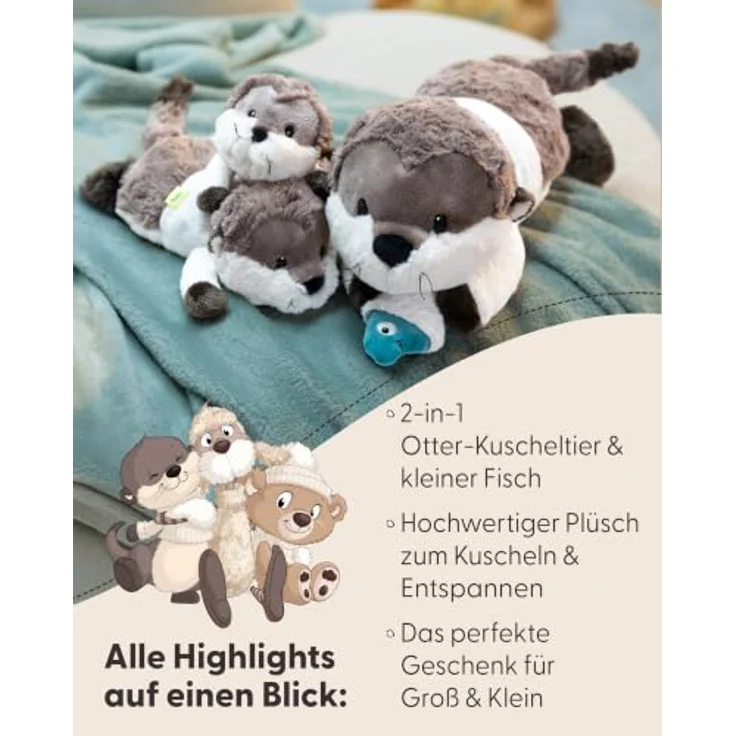 NICI 63236 Plüsch Otter Ophelio mit Fisch, 35 cm, liegend, braun, ab Geburt – Bild 4