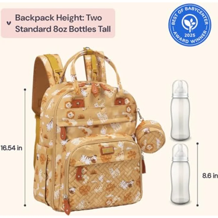 BabbleRoo Wickeltasche Rucksack, multifunktional, wasserdicht, 26L, mit Wickelunterlage und Kinderwagengurten, Safari-Design – Bild 2