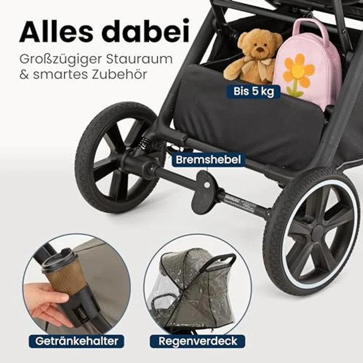Hartan Kinder-Buggy Clixx, kompakter Buggy mit Regenschutz, Cupholder und Ledergriff, große Räder für alle Wege – Bild 6
