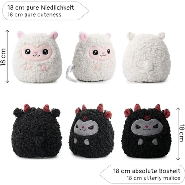 corimori Stimmungskuscheltier, Belle & Bapho, 18cm Dämonen Schaf Plüschtier zum Wenden, schwarz weiß – Bild 3