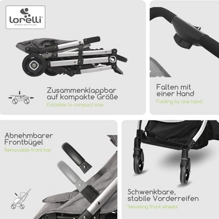 Lorelli Kinder-Buggy Kinderwagen Myla, Aluminiumrahmen klappbar mit zusätzlichem Griff, schwarz – Bild 5