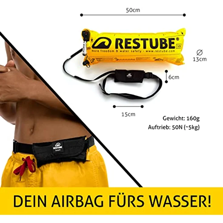 Restube Beach aufblasbare Schwimmboje | für Schwimmen, Angeln, Segeln & Surfen | Kompakte Einheitsgröße für alle Survival Schwimmer – Bild 2