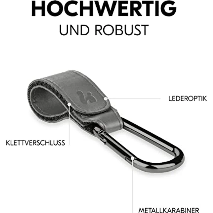 Hauck Kinderwagen Haken für Wickeltaschen - Rucksack Halterung Leder Style, Taschenhalter, Buggy Karabiner, Universale Passform, 2er Packung (Grey) – Bild 4