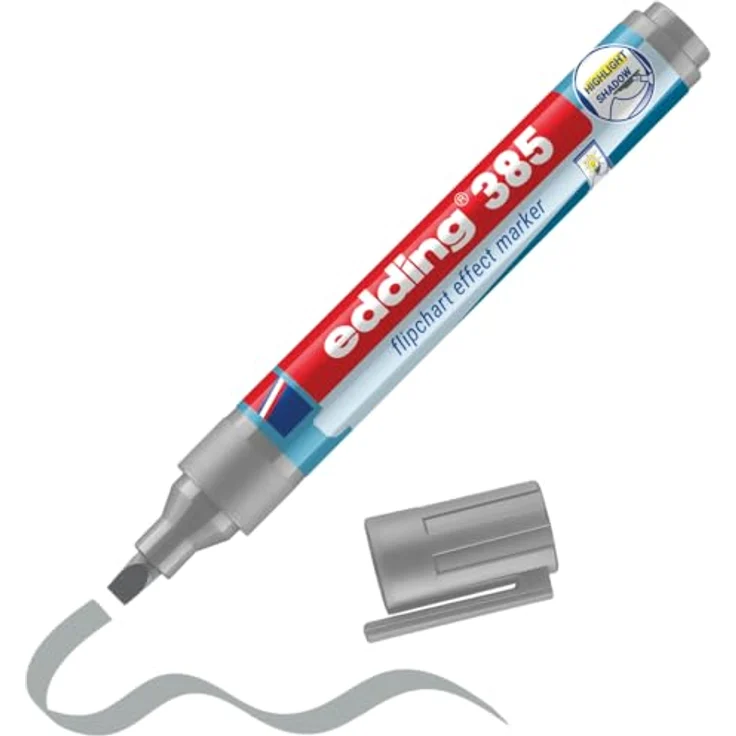 edding 385 Flipchart Effektmarker, Silbergrau, nachfüllbar und geruchlos mit Cap-off Funktion – Bild 1