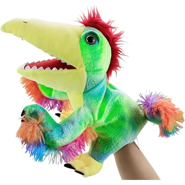 LOMTRATS Dinosaurier-Handpuppen Set, Triceratops und Tyrannosaurus Rex mit beweglichen offenen Mündern, 30 cm, für Geschichten und Rollenspiele – Bild 1