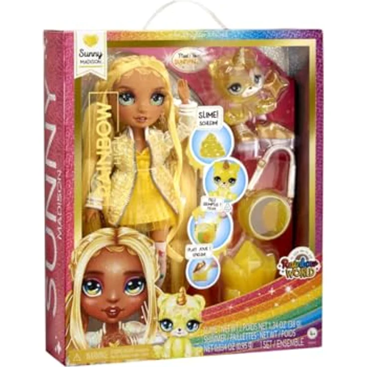 Rainbow High Anziehpuppe Classic Rainbow Fashion Doll- Sunny (yellow) mit funkelndem Haustier und Glitzerschleim - Preisvergleich – Bild 4