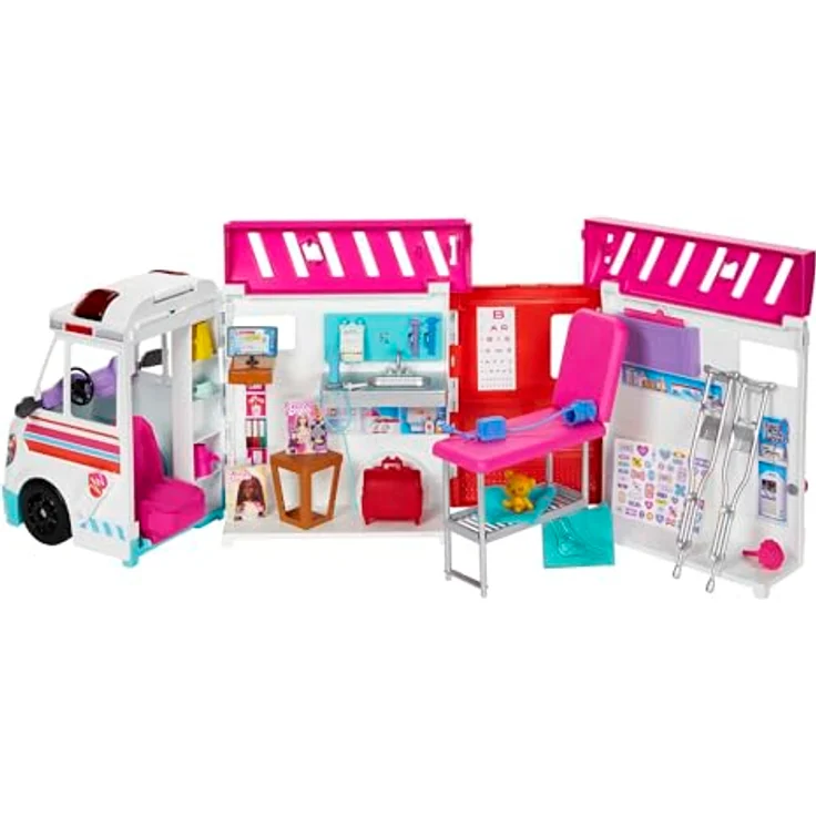 Barbie-Spielzeug, umbaubarer Krankenwagen und Klinik Spielset mit Licht, Geräuschen und mehr als 20 Zubehörteilen, 2-in-1-Krankenwagen, HKT79 – Bild 1