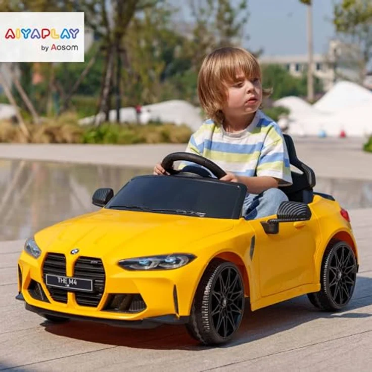 AIYAPLAY Elektro-Kinderauto BMW M4 Gelb, Belastbarkeit 25 kg, für Kinder 3-5 Jahre, mit Fernsteuerung und Musikfunktion – Bild 3