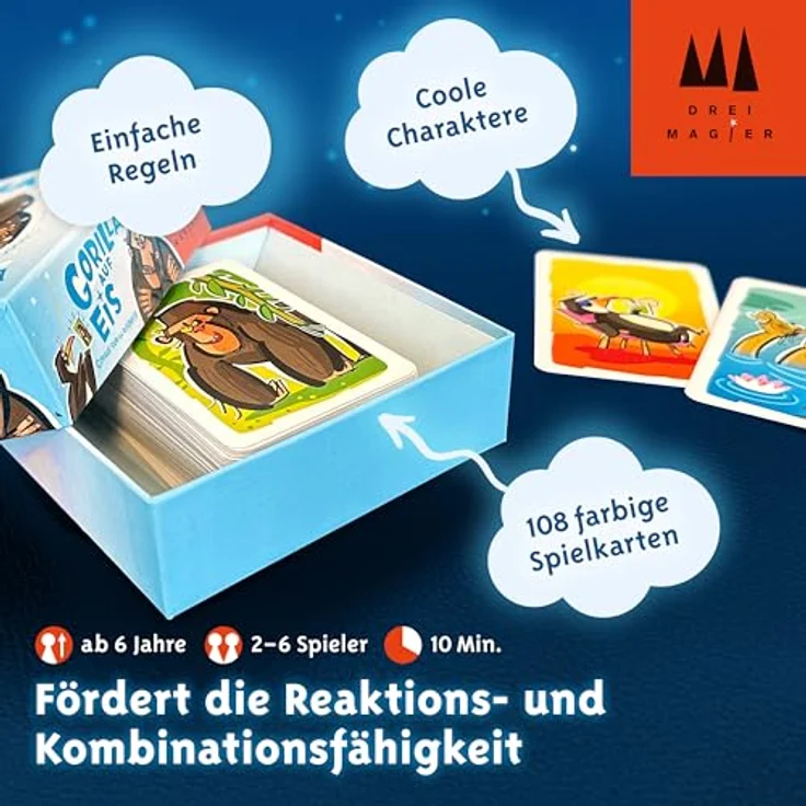 Schmidt Spiele Gorilla auf EIS, Kartenspiel für 2–6 Spieler ab 6 Jahren, fördert Reaktion und Beobachtung, kurze Spielrunden von 10 Minuten – Bild 4