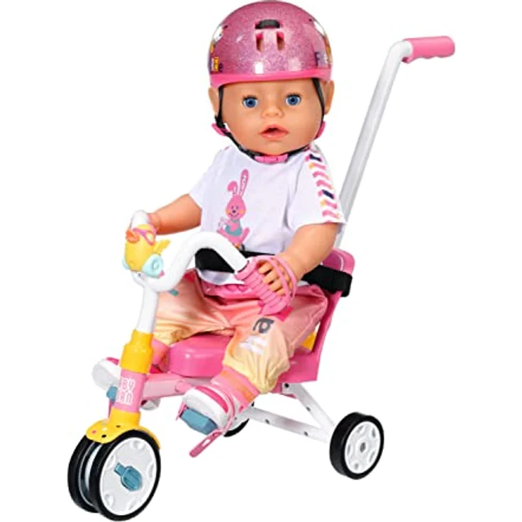 BABY Born Dreirad mit Lenkstange, Trike mit funktionsfähigen Rädern, für 36 cm und 43 cm Puppen, pink/weiß/gelb – Bild 2