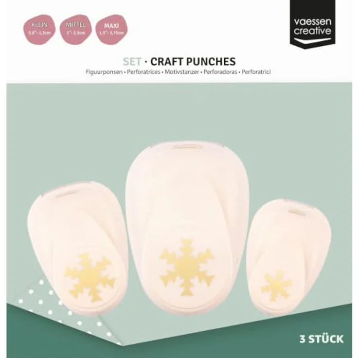 Vaessen Creative Motivstanzer Set, 3 Stück für Weihnachten, präzise Stanzer für Papier bis 250 g/m², Weiß-gold – Bild 5