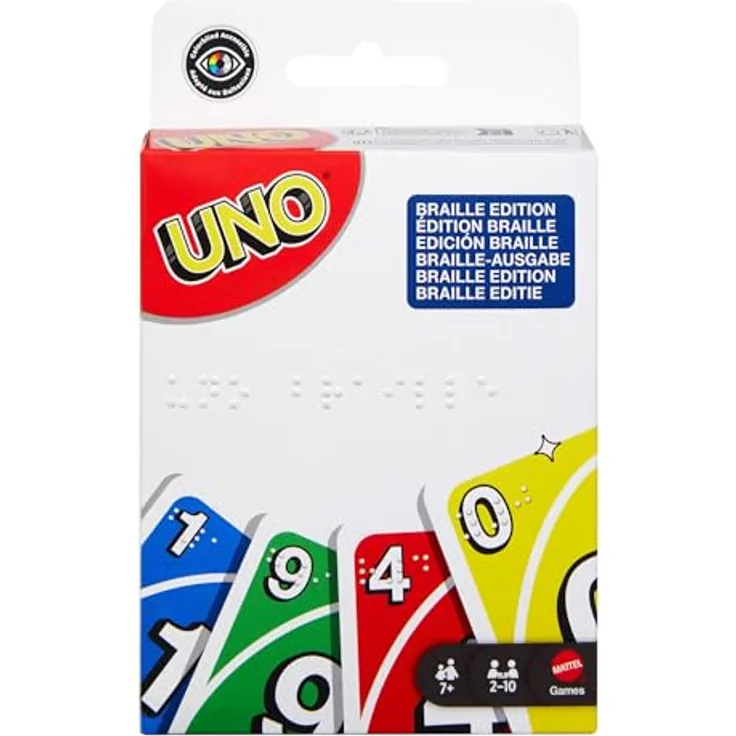 Mattel Games UNO Braille Kartenspiel, inkl. 112 Karten mit Brailleschrift für blinde Spieler, für 2-10 Spieler ab 7 Jahren