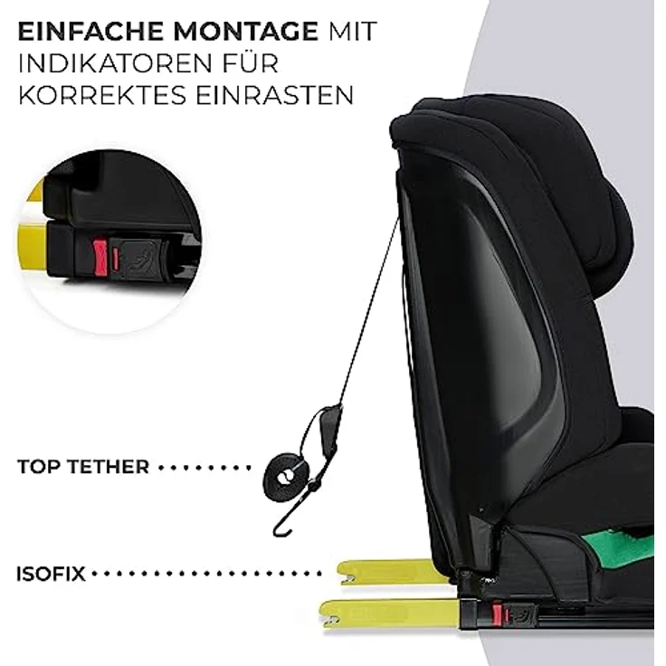 Kinderkraft SAFETY FIX 2 i-Size, Kindersitz ab 15 Monate bis 12 Jahre (76-150 cm) mit Sitzverkleinerer, Isofix & Top Tether, Schwarz – Bild 6