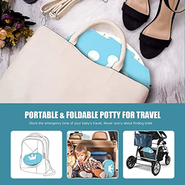 Töpfchen Für Kinder Baby Toilettensitz Ab 1 Jahr Reisetöpfchen Faltbar Für Unterwegs Baby Töpfchen Training Für Jungen Mädchen Windelfrei Töpfchen Auto Klapptöpfchen Kinder mit 15 Reisen Potty Liners - Preisvergleich – Bild 5