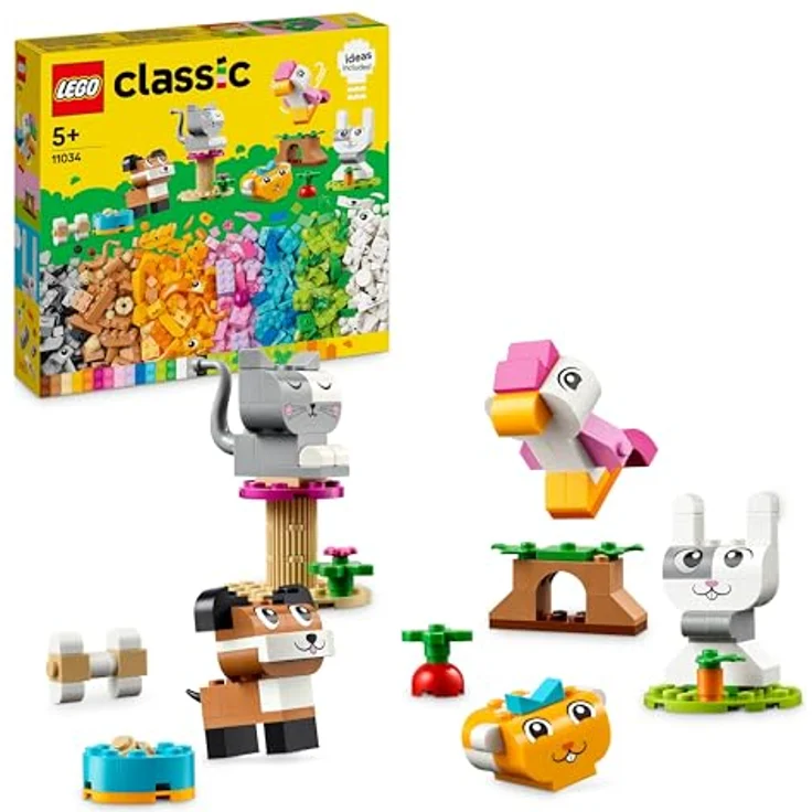 LEGO Classic Kreative Tiere, Box mit bunten Steinen, Baue Spielzeug-Tierfiguren aus Bausteinen wie Hund, Katze, Hase, Hamster und Vogel, Konstruktionsspielzeug für Jungs und Mädchen ab 5 Jahren 11034 – Bild 1