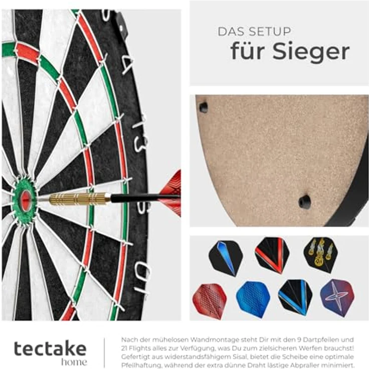 tectake® Dartscheibe Profi Steel, Komplettset mit 9 Dartpfeilen, 21 Flights und Zubehör, für Indoor- und Outdoor-Dartspiele – Bild 5