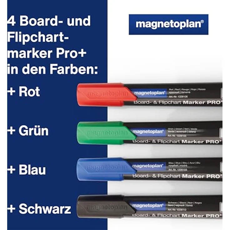 magnetoplan® Whiteboard Marker magnetoplan Pro+ 12281, Set mit Schwarz, Blau, Rot, Grün, Rundspitze 1,5-3 mm, geeignet für Whiteboards und Flipchart-Papier – Bild 2