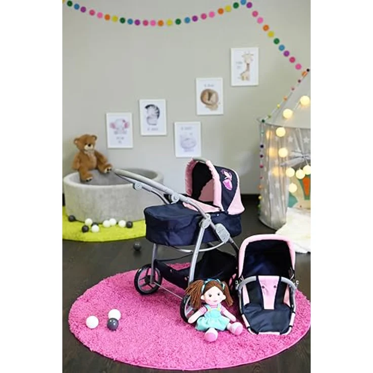 Knorrtoys® Kombi-Puppenwagen Coco, mit Baby-Wannenaufsatz und Sportsitz, höhenverstellbarer Schieber, princess blue – Bild 3