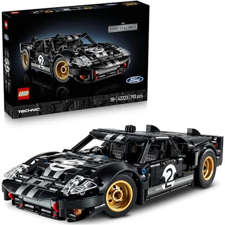 LEGO Technic 1966 Ford GT40 MKII, Bauset für Erwachsene mit lenkbaren Rädern und V8-Motor, schwarz-silberne Rennlackierung, 42223 – Bild 1