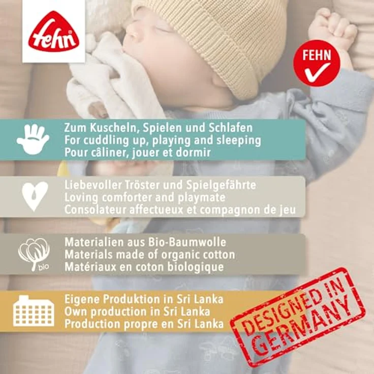 Fehn Schmusetuch fehnNATUR, Esel "Star" - Spielkamerad & Stofftier-Schnuffeltuch mit Baumwolle aus kbA, bestickt mit "A Star is born" in naturfarben – Bild 6