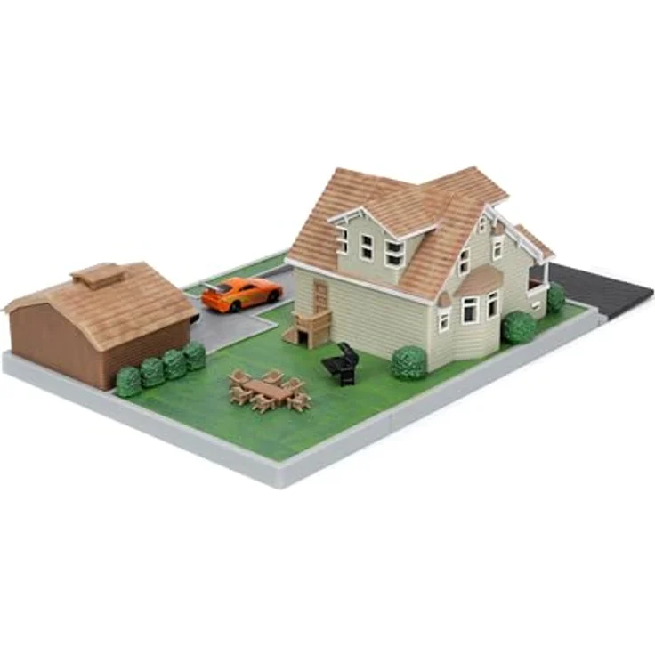 Jada Toys Fast & Furious Dom Toretto Haus Diorama mit Garage, 2 Metall-Nanofahrzeugen (Dodge Charger & Toyota Supra), 360° Nachbildung für Fans ab 8 Jahren – Bild 4