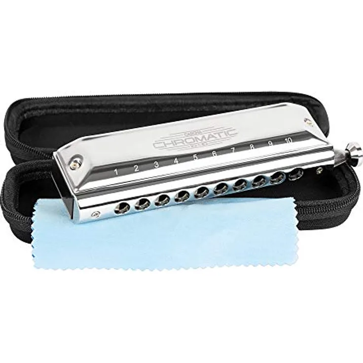 CASCHA Mundharmonika Chromatic 10-40 I Chromatische Mundharmonika - 10 Löcher mit 40 Tönen I robustes Edelstahl-Gehäuse - perfekt für Anfänger & Profis I Blues Harp Set inkl. Softcase & Putztuch
