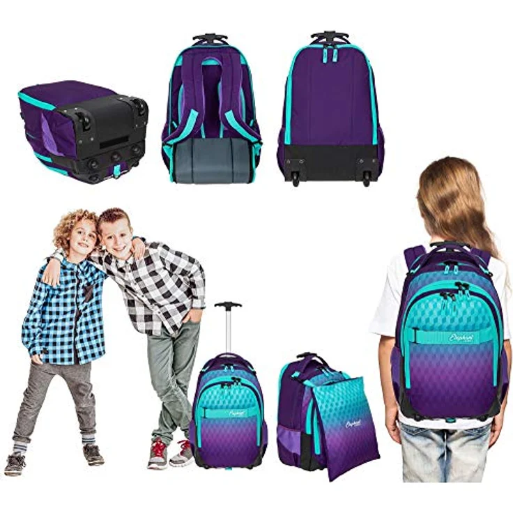 Elephant 3 Teile Set Trolley Hero Signature Schulranzen Sporttasche Mäppchen 12800 (Violet Cube, Lila-Türkis) – Bild 4