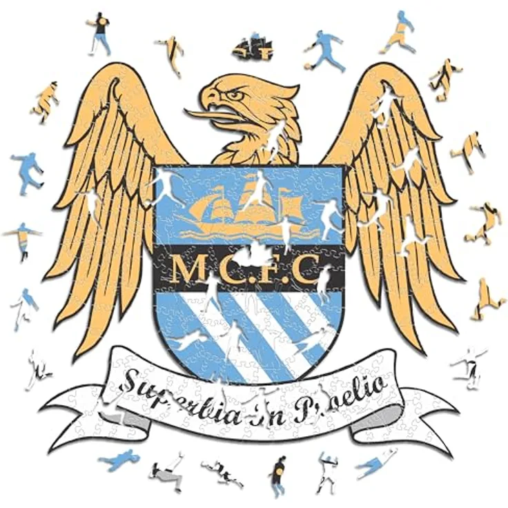 Iconic Puzzles Manchester City Retro Crest Holzpuzzle, Größe L, 500 Teile in leuchtenden Farben