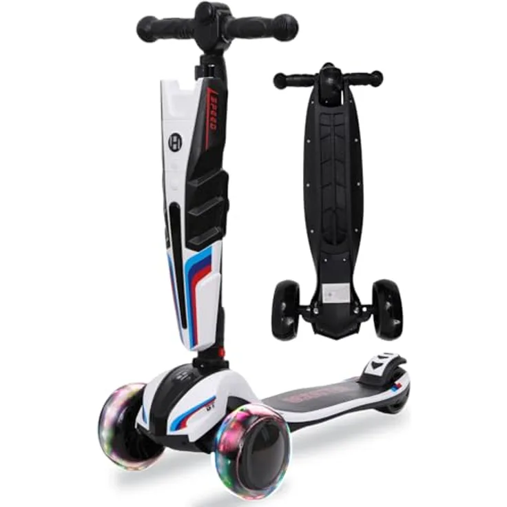 Europebazar Habib 3-Rad Roller mit LED-Licht, klappbar & bis 50kg belastbar, rot