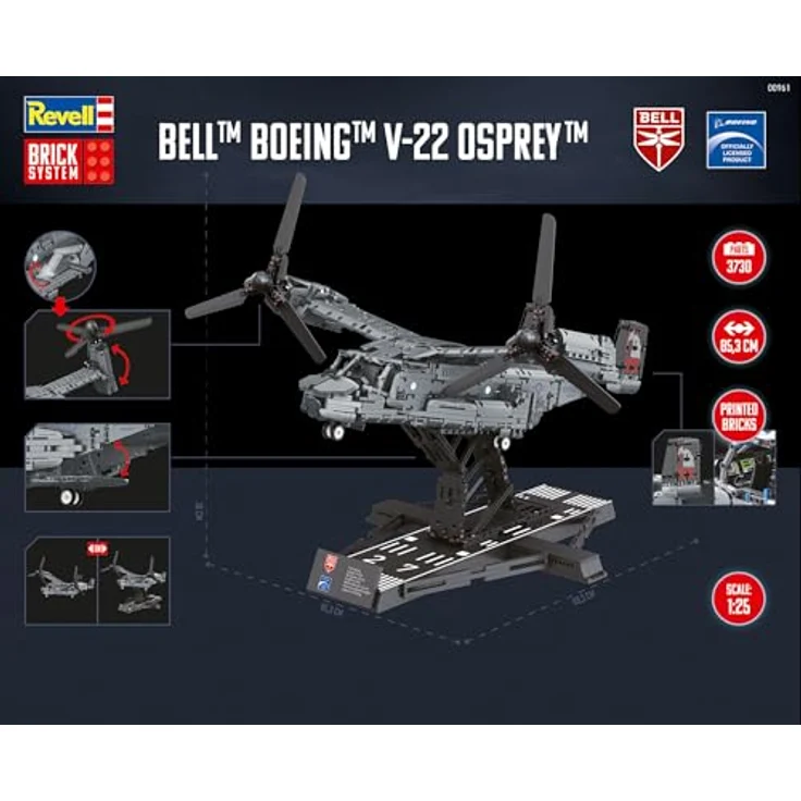 Revell Brick System 00961 Bell Boeing V-22 Osprey, Modellbausatz im Maßstab 1:25, ungebaut, 85,3 cm breit, 3.730 Teile, inkl. Präsentationsständer und Dekorationsaufkleber – Bild 2