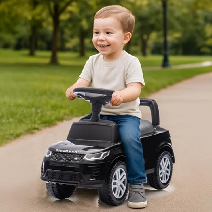 Schwarz Kitchen Rutscher Land Rover Discovery, 2in1 Fahrzeug für Kinder mit Hupe, Sirene und abnehmbarem Anhänger, schwarz – Bild 2